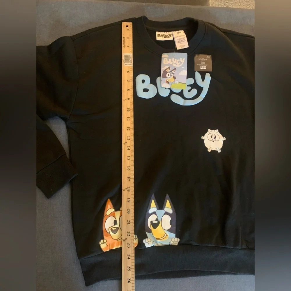 Adult Bluey & Bingo Black Fleece Lined Long Sleeve Crew Neck Casual Pull Over M
